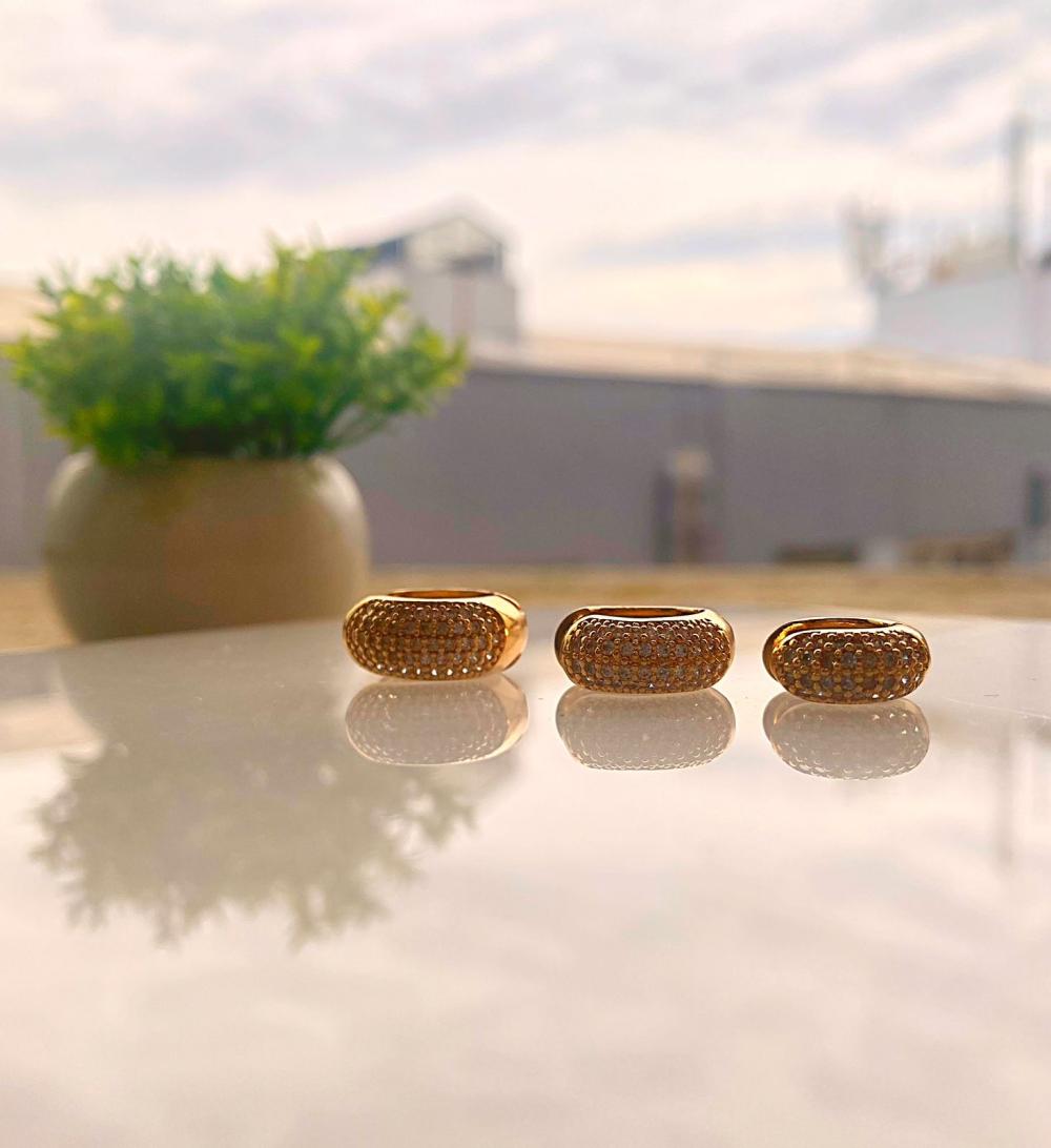 Trio de argolas click pavê branco luxo