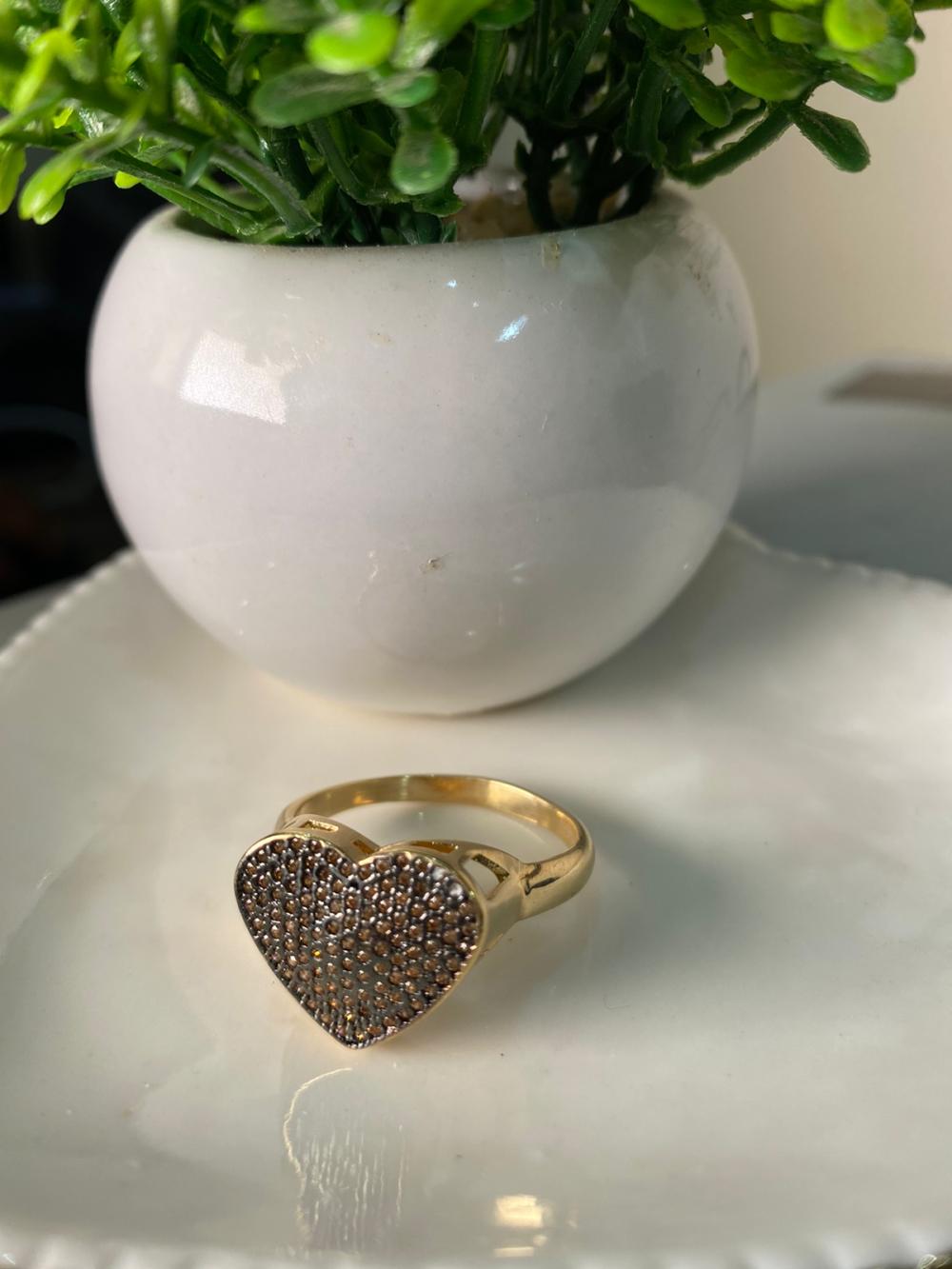 Anel coraçao cravejado
