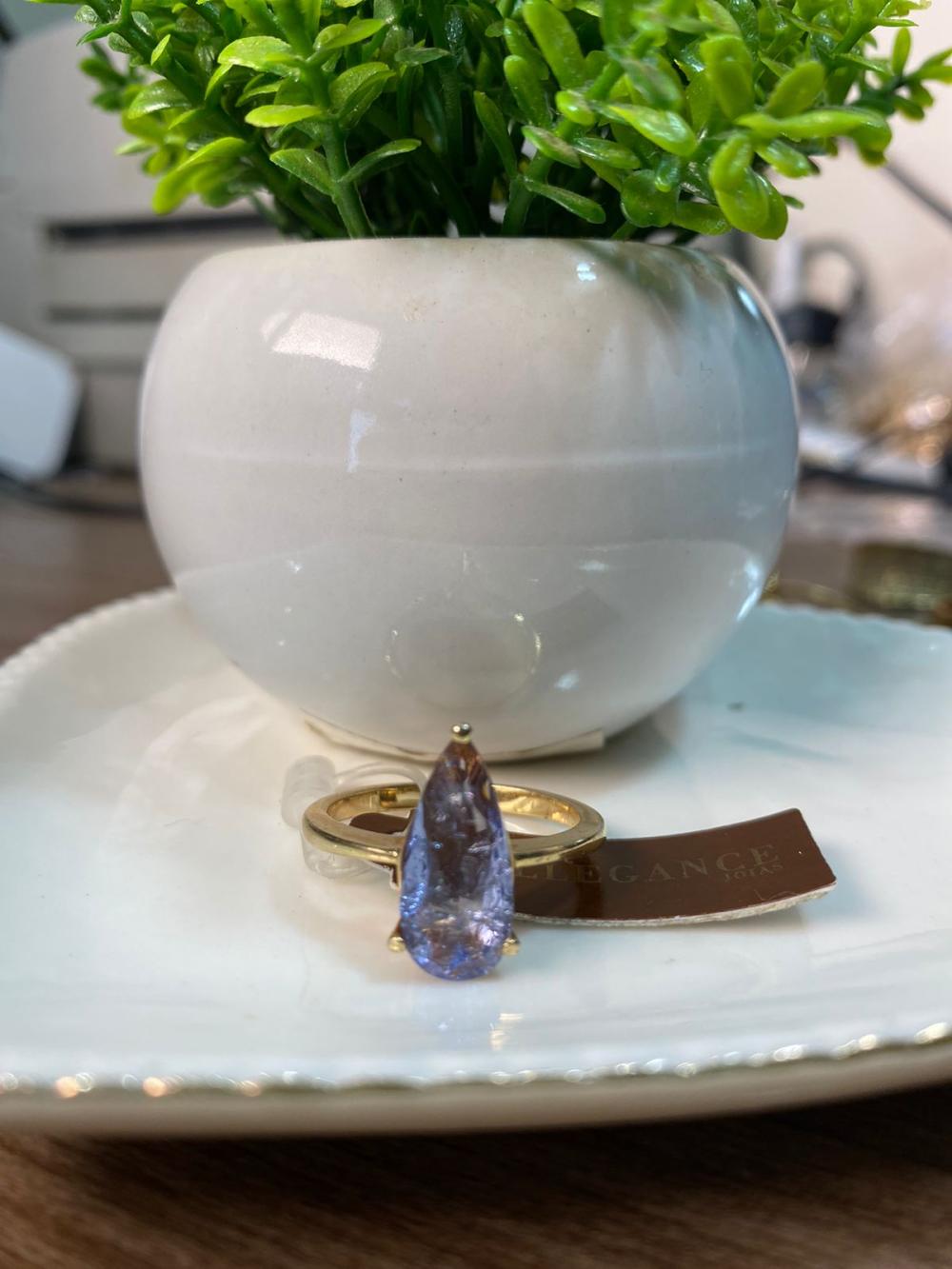 Anel cristal gota lilas