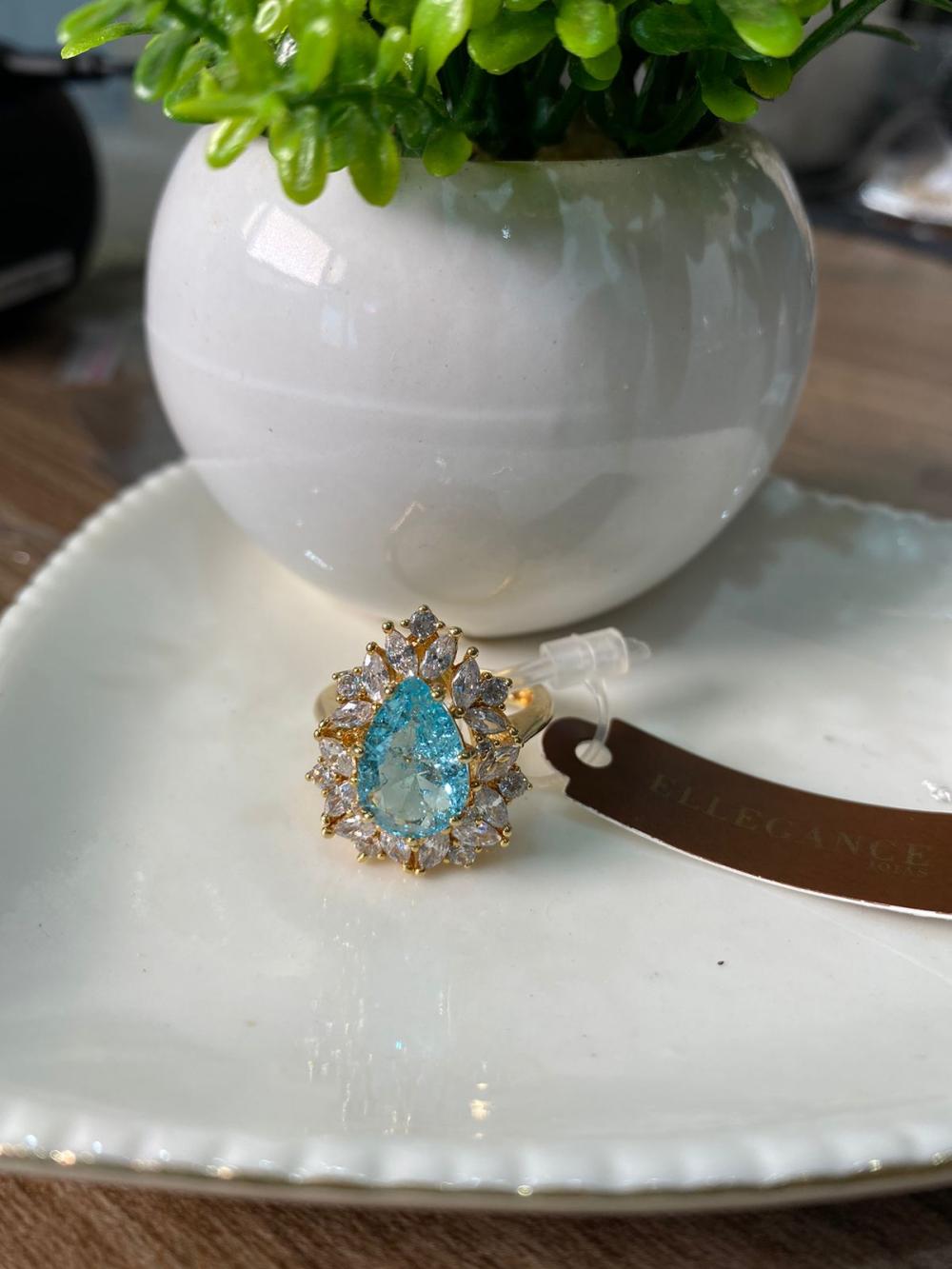 Anel cristal oval azul