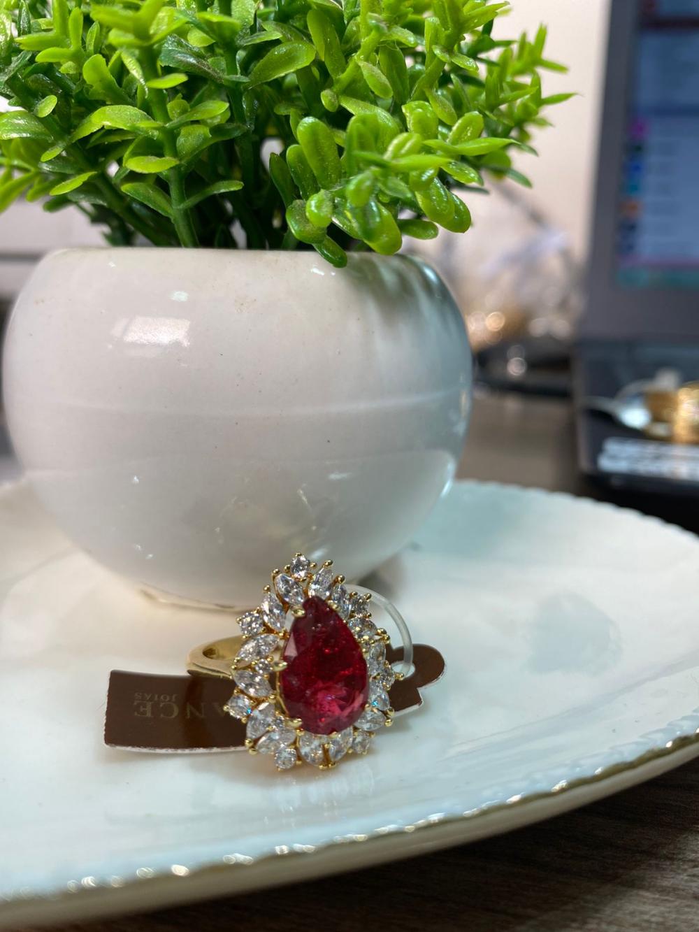 Anel cristal oval rosa