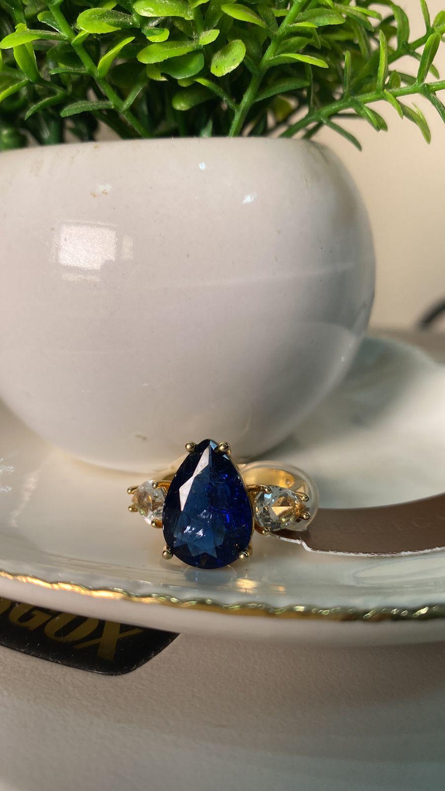 Anel oval cristal azul