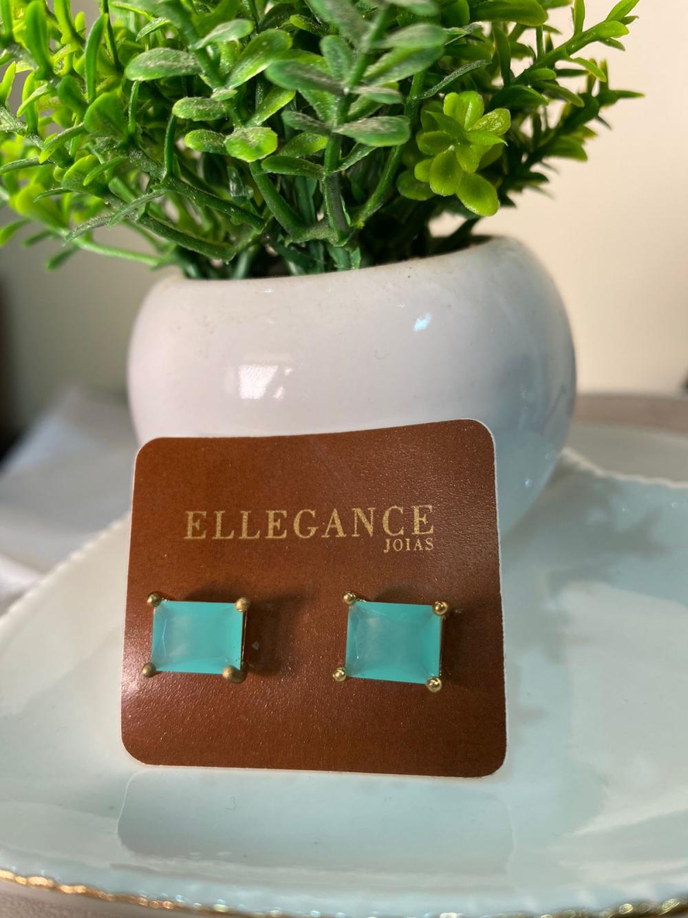 Brinco cristal 4 garras quadrado azul pequeno