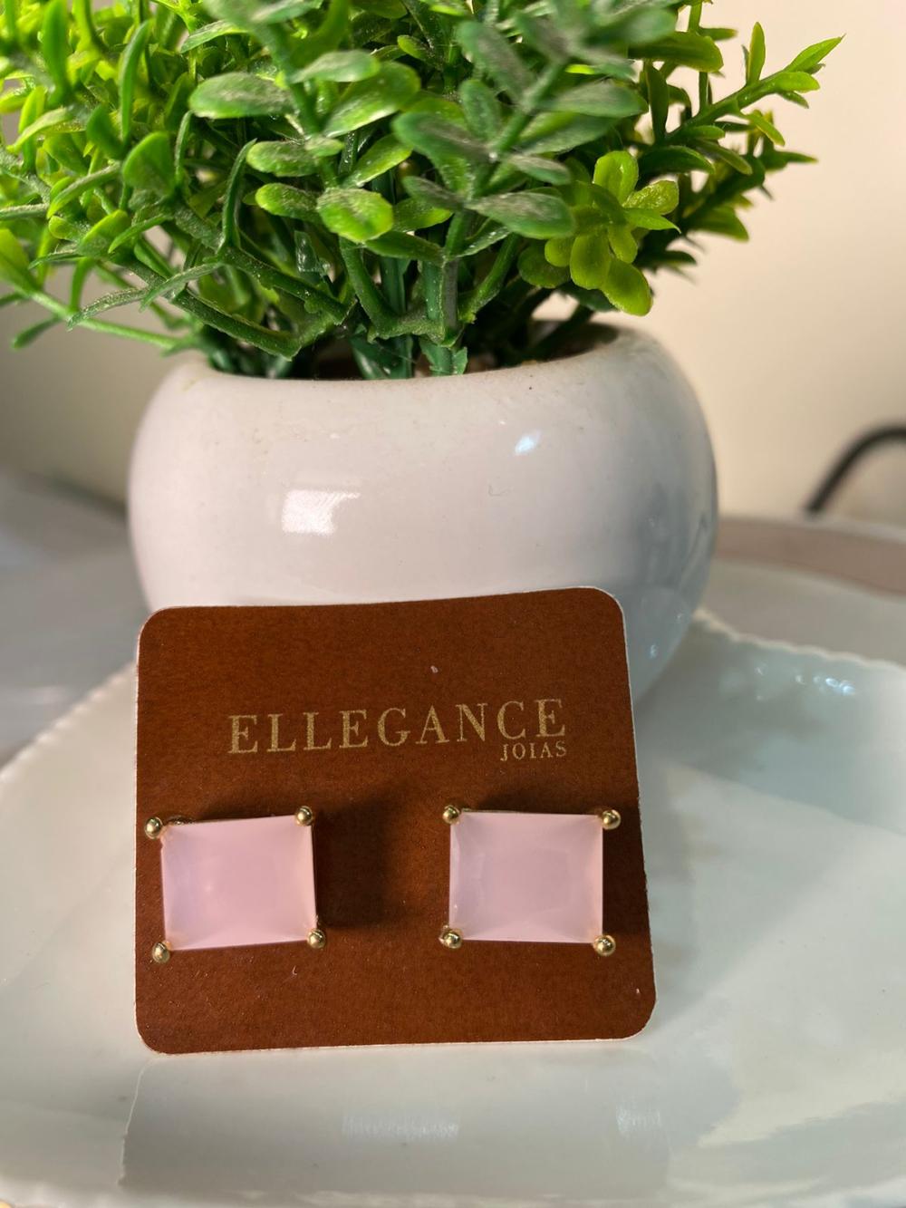 Brinco cristal 4 garras quadrado rosa claro medio