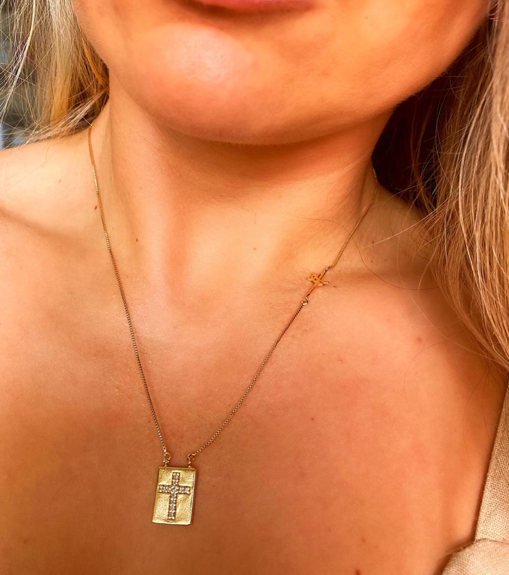 colar  chapinha cruz e fé