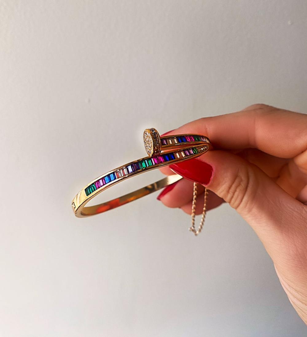 Pulseira Bracelete cristais colorido bolinha cravejada