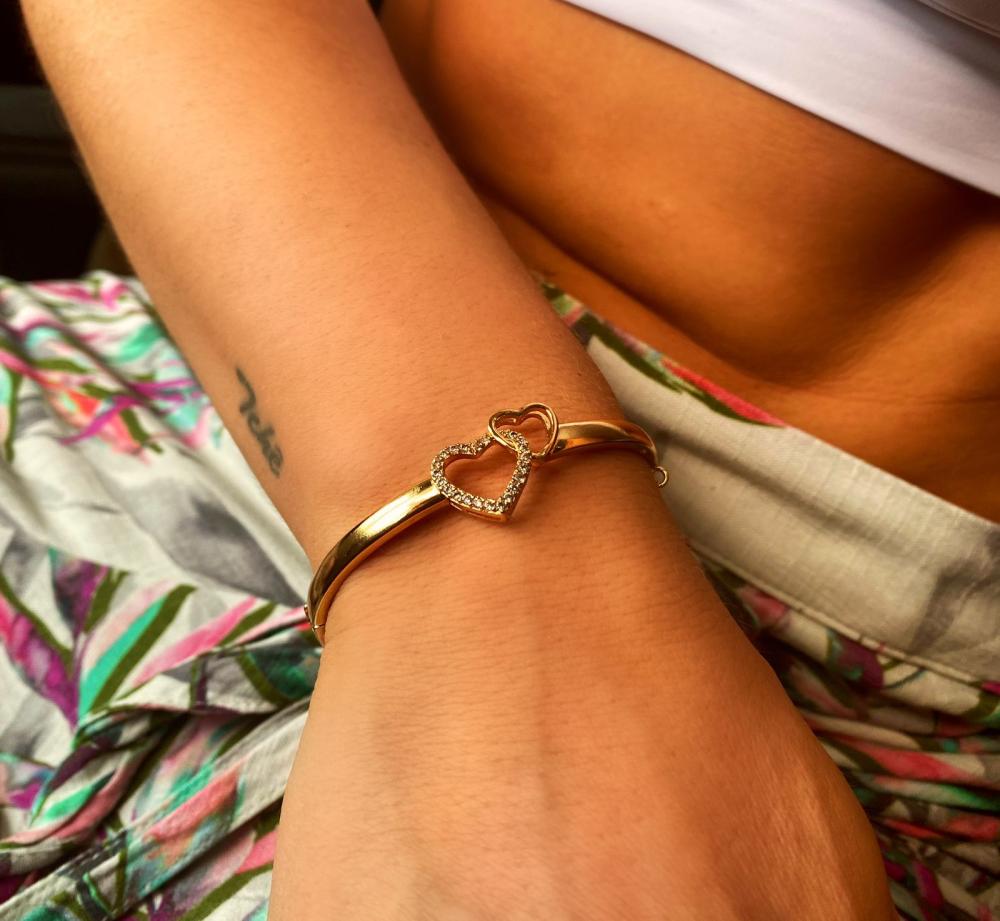 Pulseira Bracelete liso 1 coração cravejado 1 liso vazado