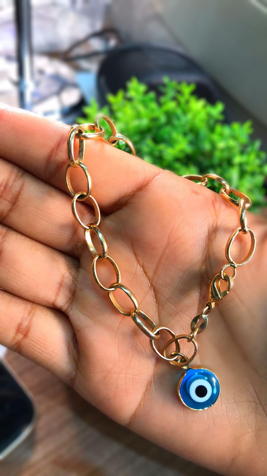 pulseira elo português pingente olho gordo