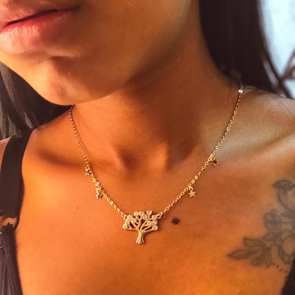 colar arvore da vida com estrelas cristal