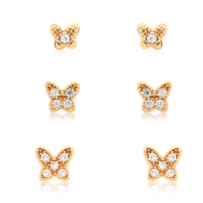 trio borboleta com zircônia cristal