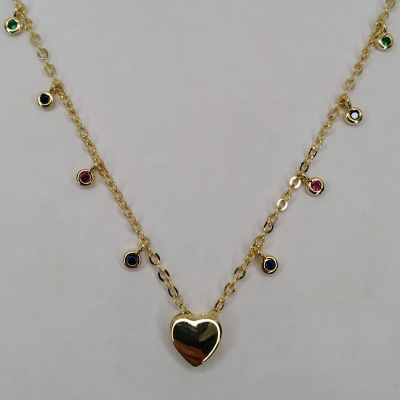 Colar coração liso com pontos de luz multi colorido