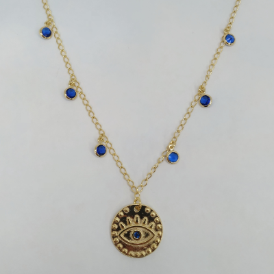 colar medalha olho grego e ponto azul