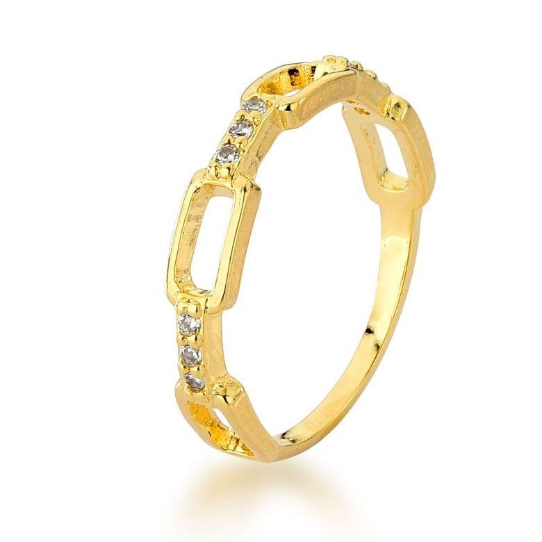 Anel elos corrente com zircônia cristal