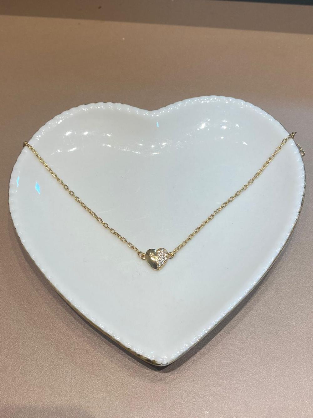pulseira português fino coração com cristal