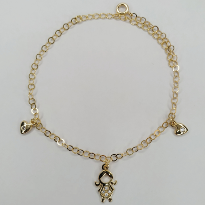 pulseira português fino menina dois corações