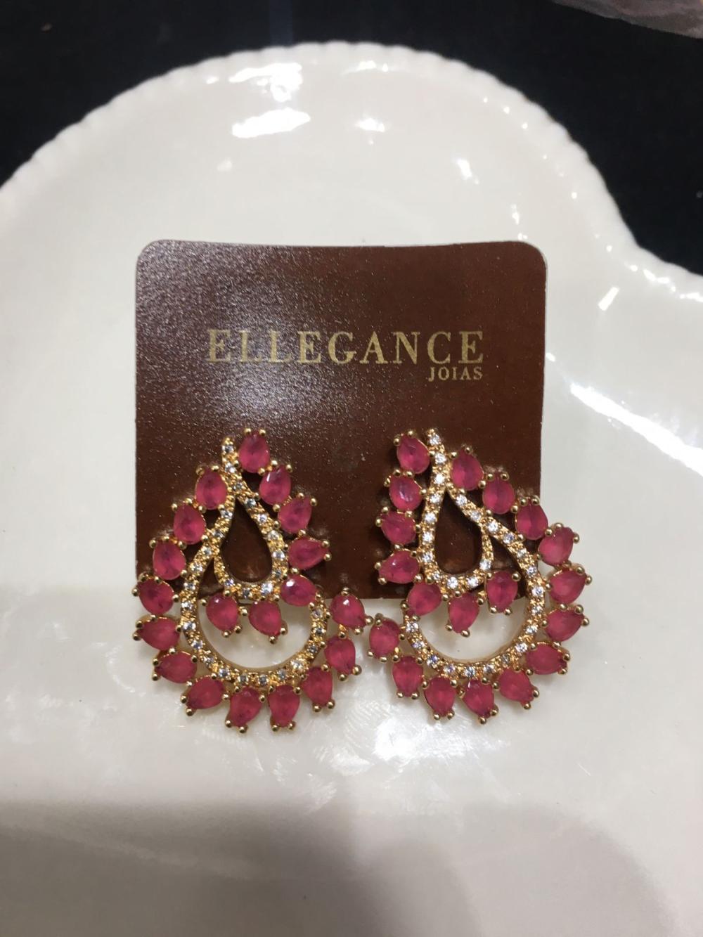brinco cristal e zircônia rosa