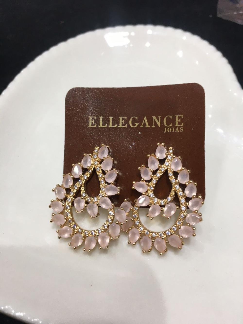 brinco cristal e zircônia rosa claro