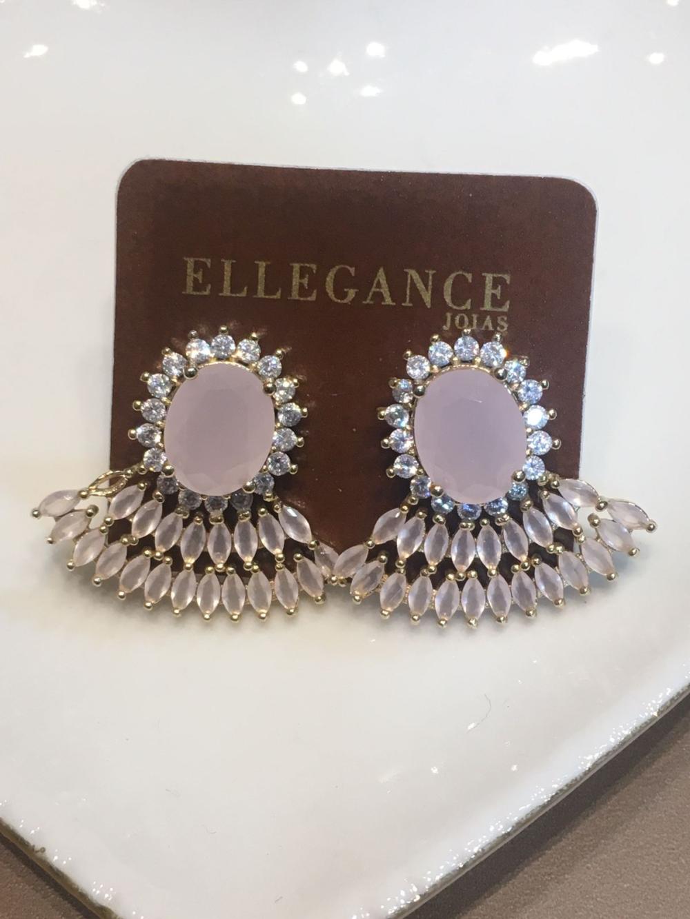 brinco leque cristal rosa claro