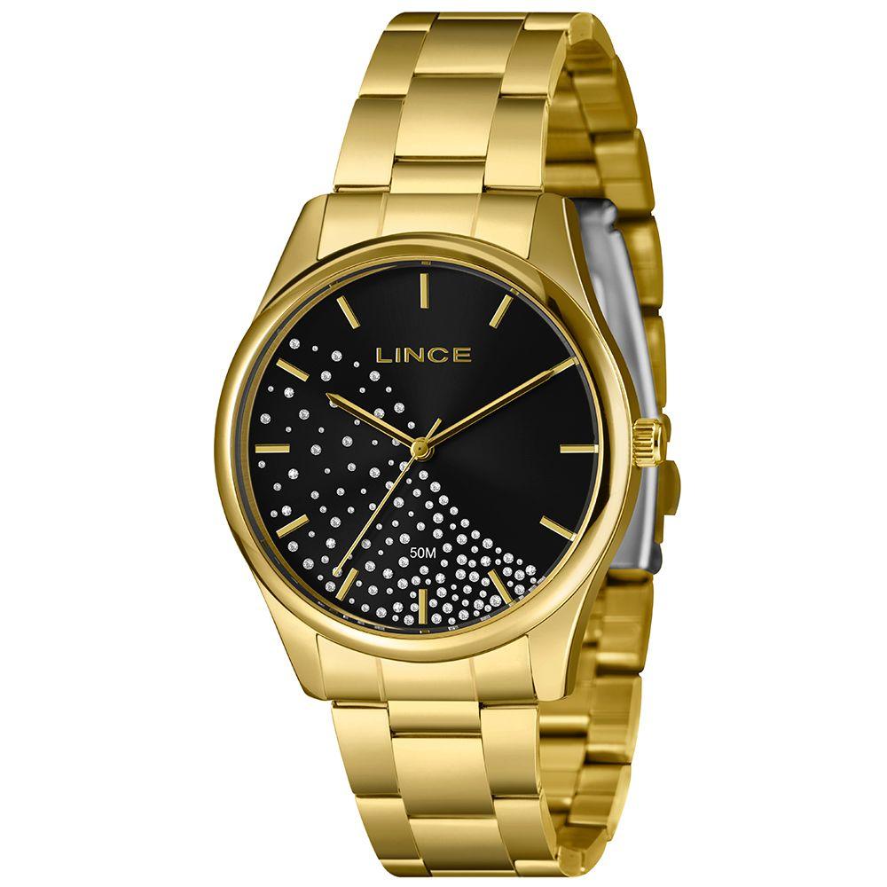 relogio analogico dourado com detalhe preto