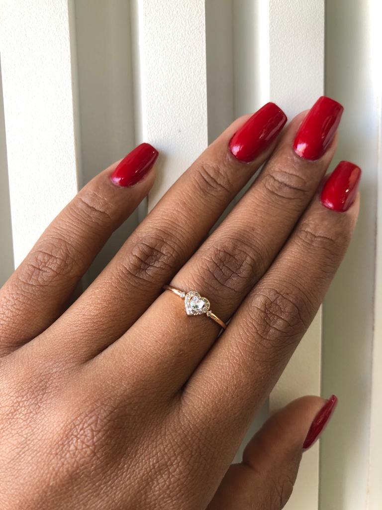 Anel coraçao cravejado