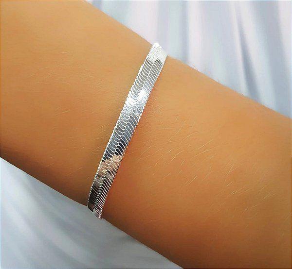 Pulseira fita prata grossa