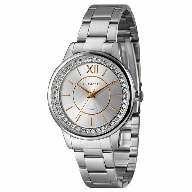 Relogio feminino prata com pontos de luz