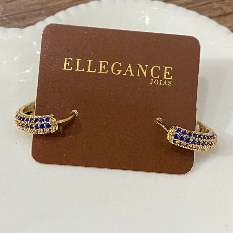 Argola click 3 linhas cravejado azul