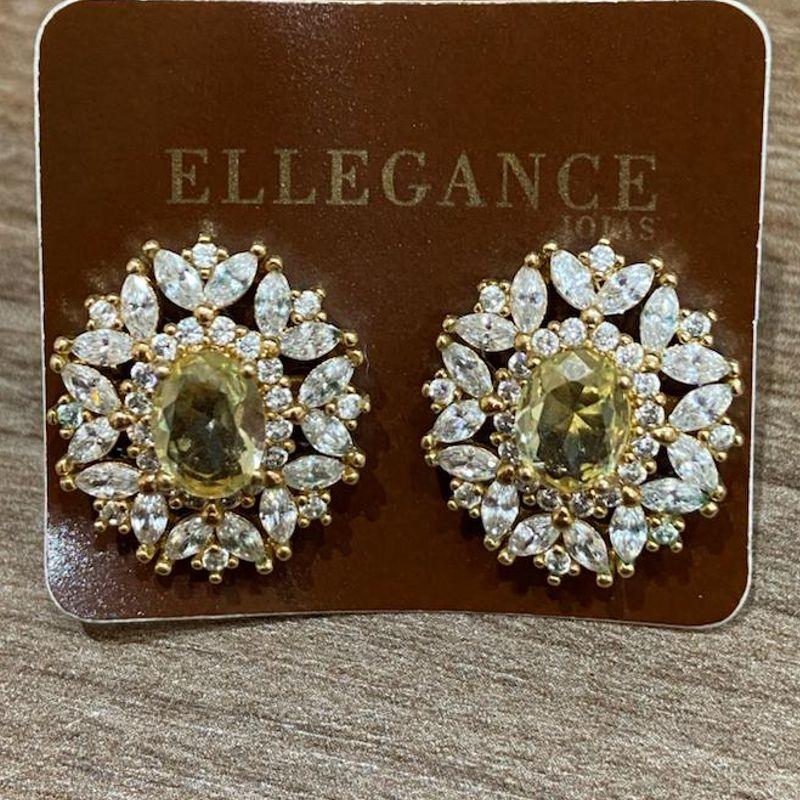 Brinco redondo com cristal amarelo