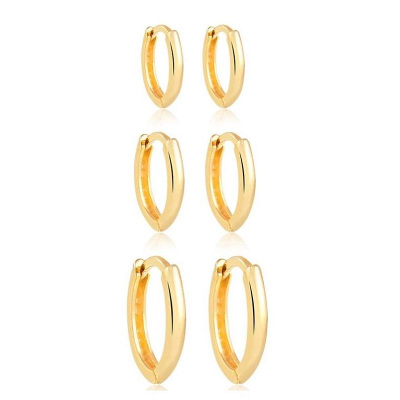 Brinco Trio de Argola click Oval liso fino