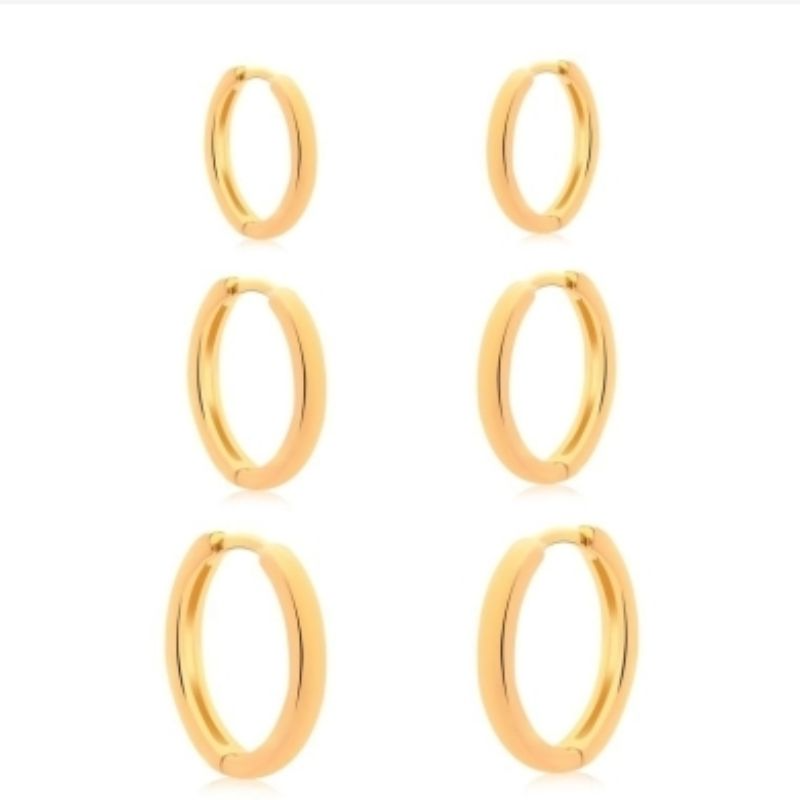 Brinco Trio de Argola click redondo liso fino