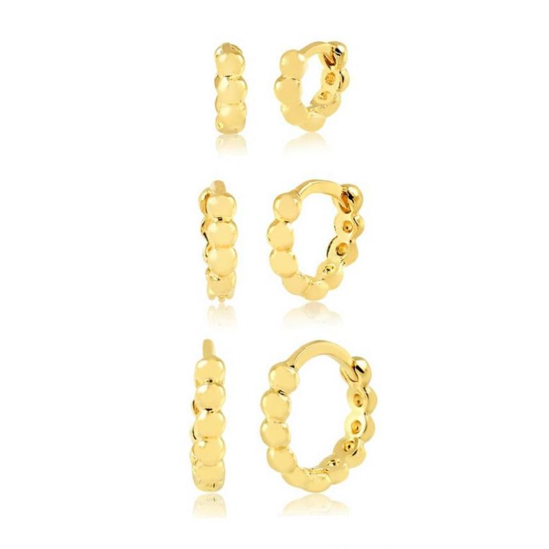 Brinco Trio de argolas bolinhas lisa