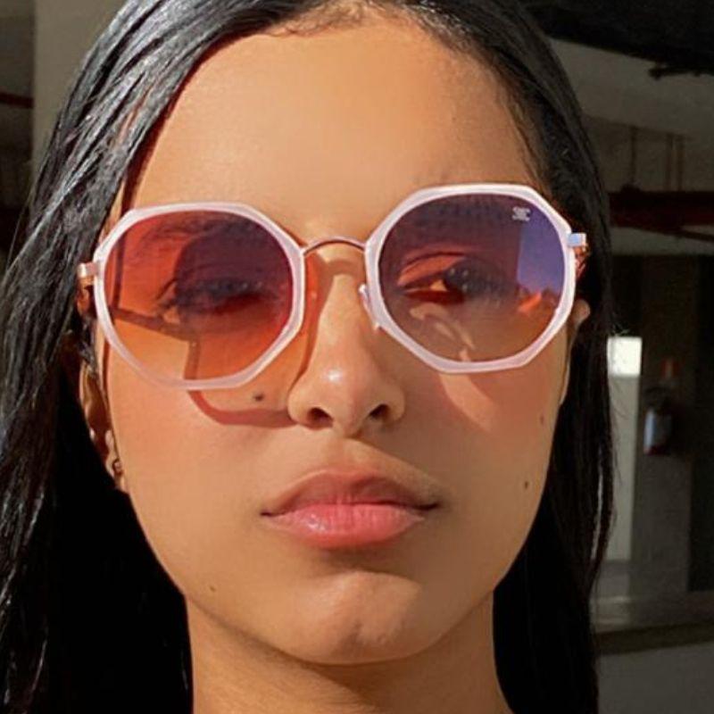 Oculos Hexagonal Rosa