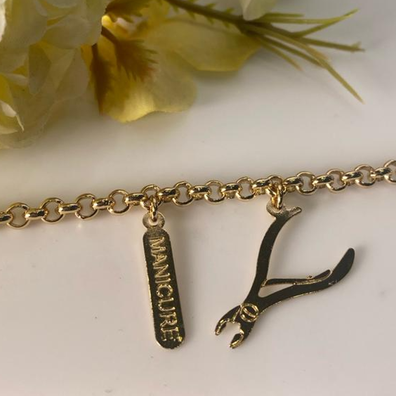 Pulseira elo português fino profissão Manicure