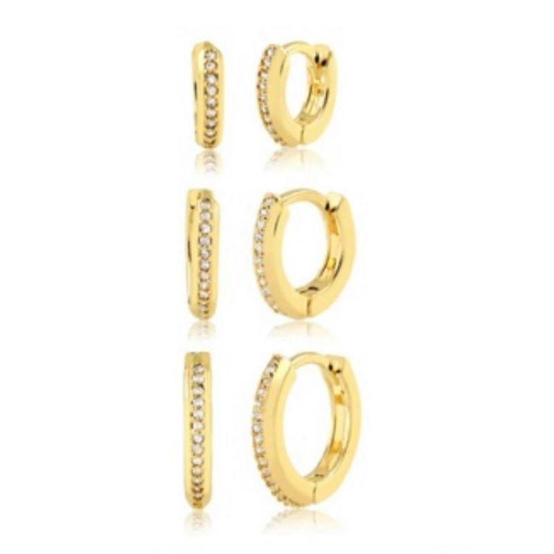 Brinco Trio Argola Click 1 Fileira  Zirconia Cravejada