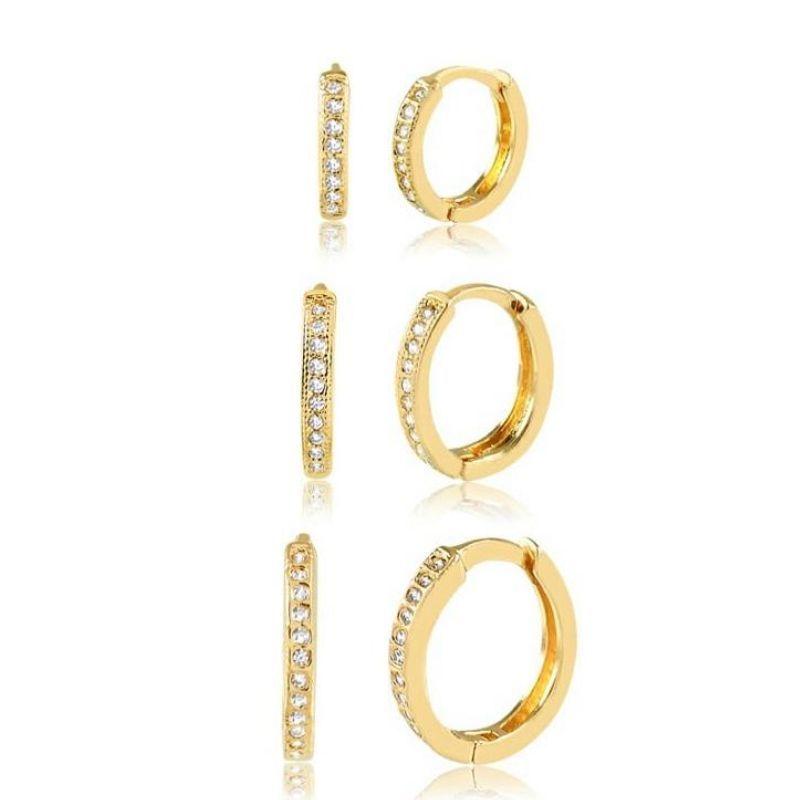 Brinco Trio Argola Click 1 Fileira  Zirconia Detalhada