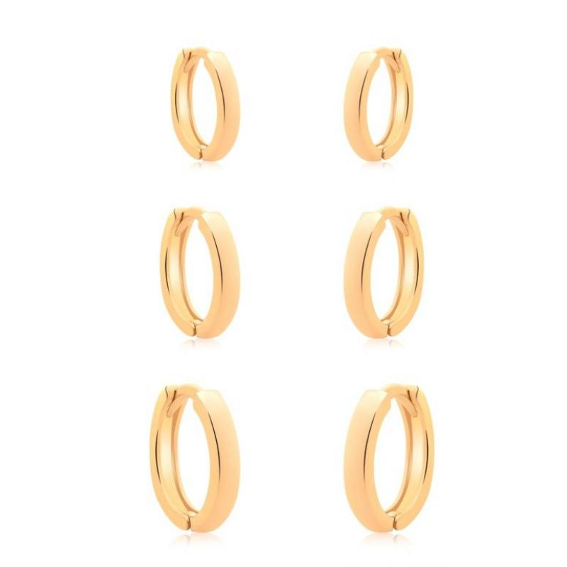 Brinco Trio de Argola click Oval liso fino P