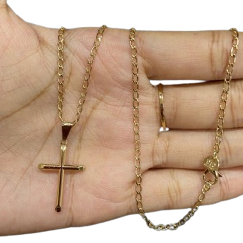 Colar Corrente grumet pingente Cruz lisa