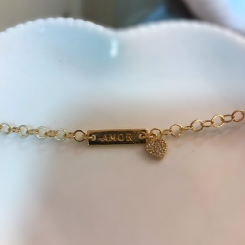 pulseira chapinha amor e coração cravejado cristal