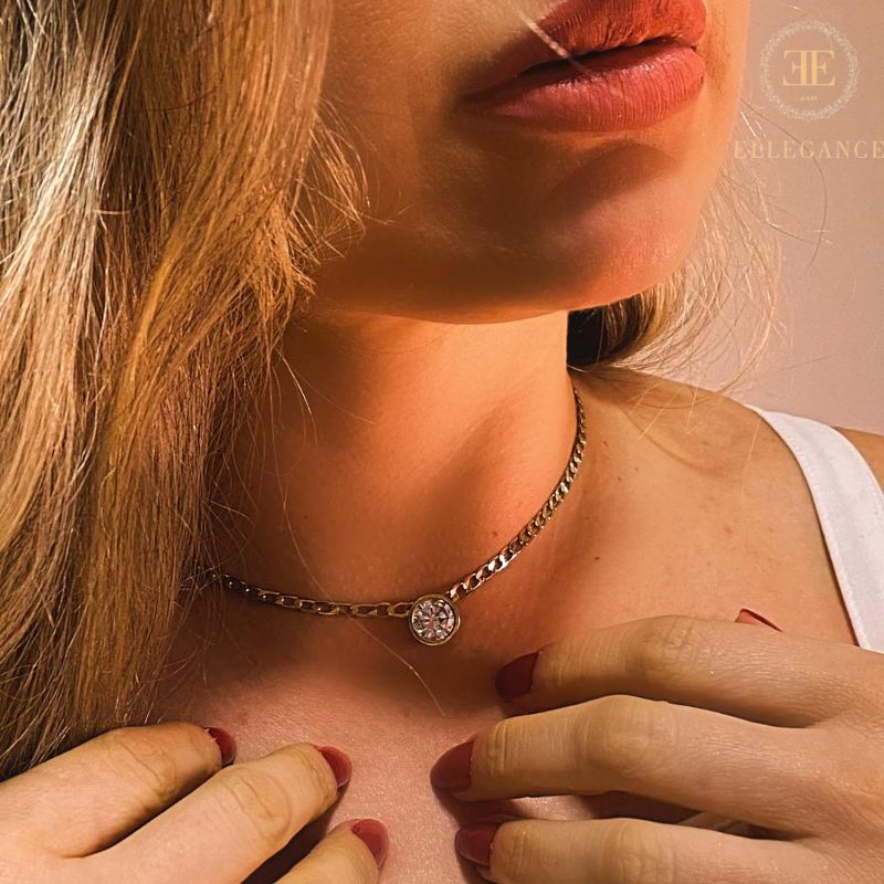 Colar Choker elo Grumet com Ponto De Luz