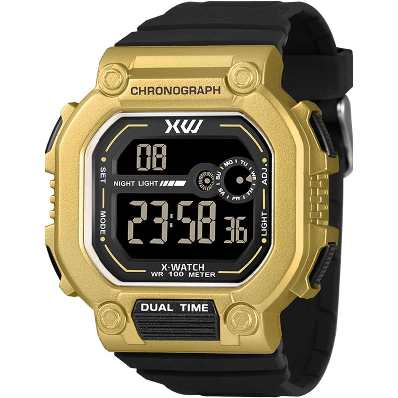 Relógio Digital Masculino Dourado com Detalhes Preto