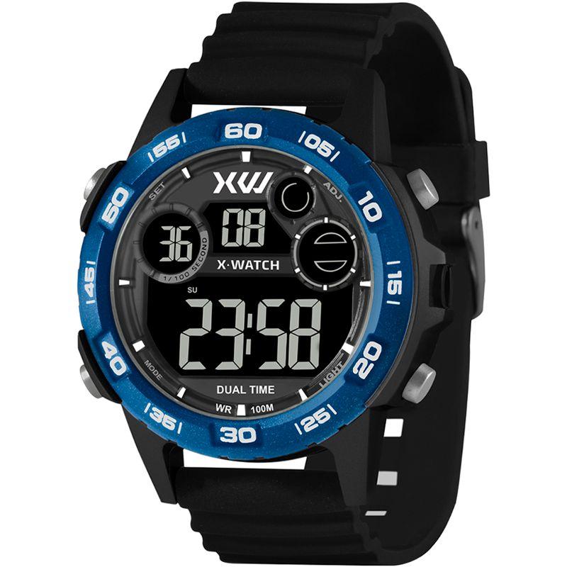 Relógio Digital Masculino Preto com Detalhes Azul