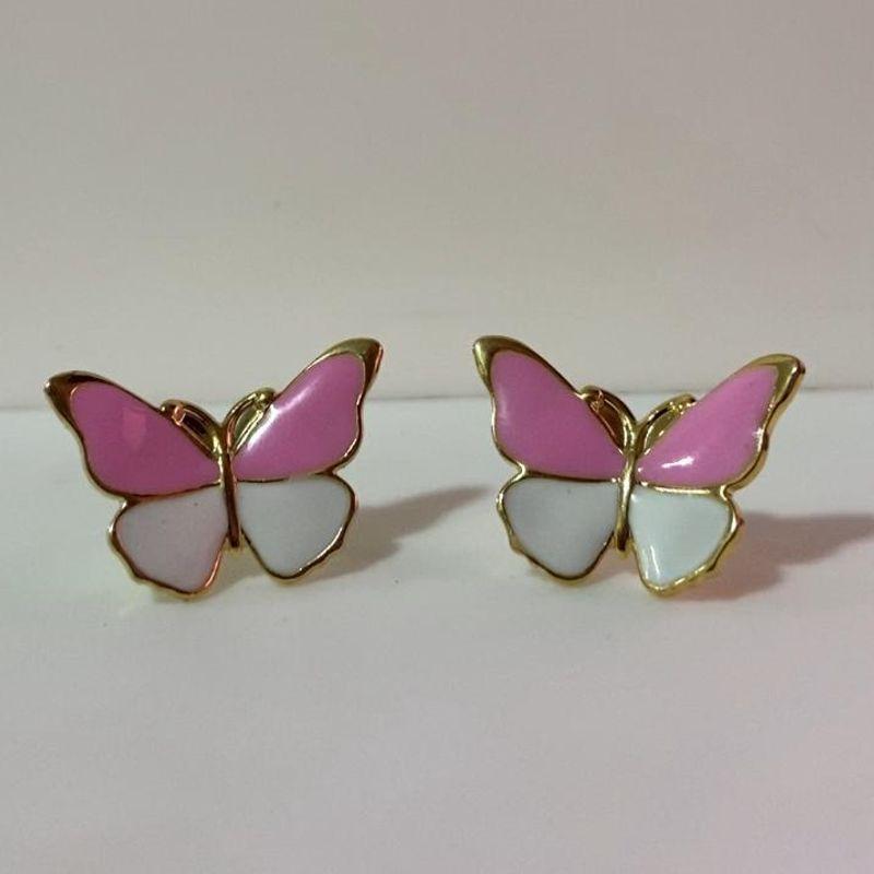 Brinco Borboleta Rosa com Branco