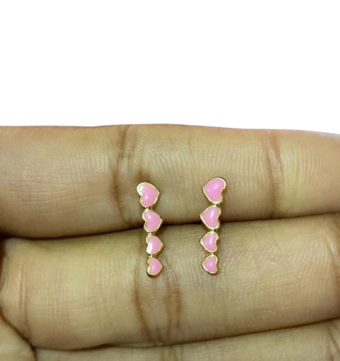Brinco Infantil 4 Corações Rosa