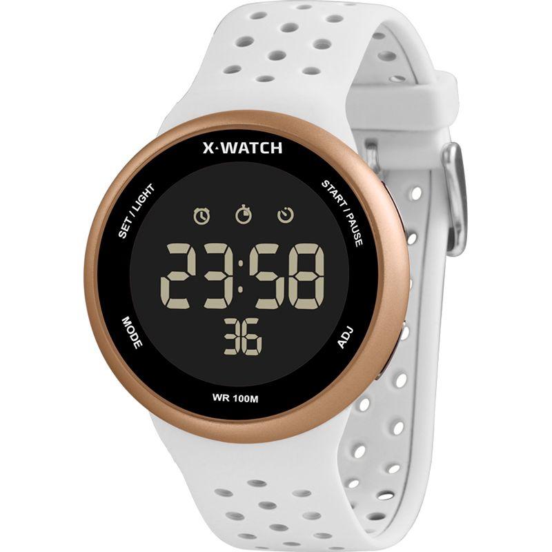 Relógio Digital Masculino Branco Detalhes Rose