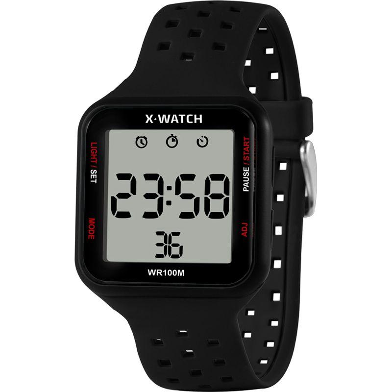 Relógio Digital Masculino Quadrado Preto Detalhes Vermelhos