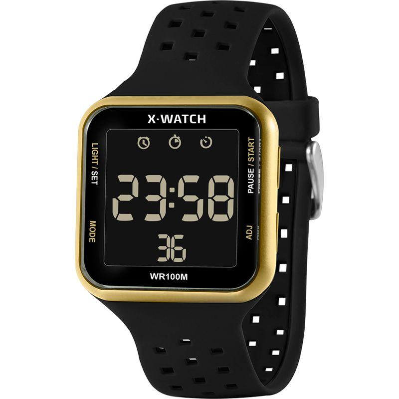 Relógio Digital Masculino Quadrado Preto e Dourado