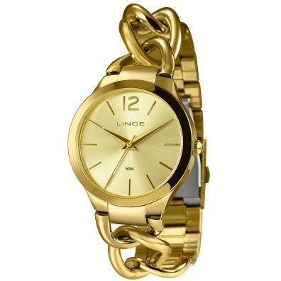 Relogio dourado analogico corrente