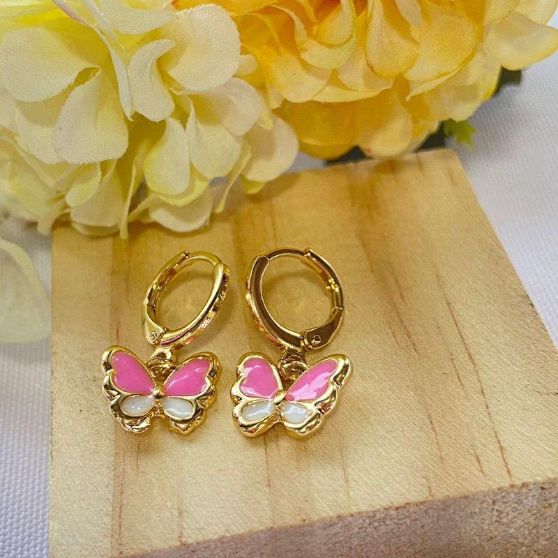Brinco Argola Click Com Borboleta Rosa