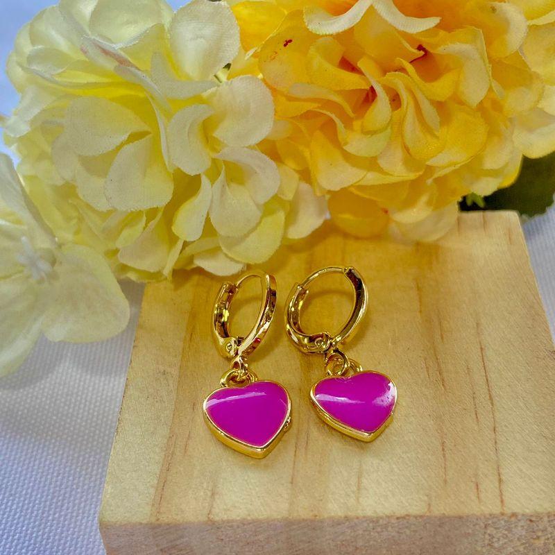 Brinco Argola Click Com Coração Rosa
