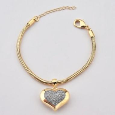 Pulseira rabo de rato coração cravejado